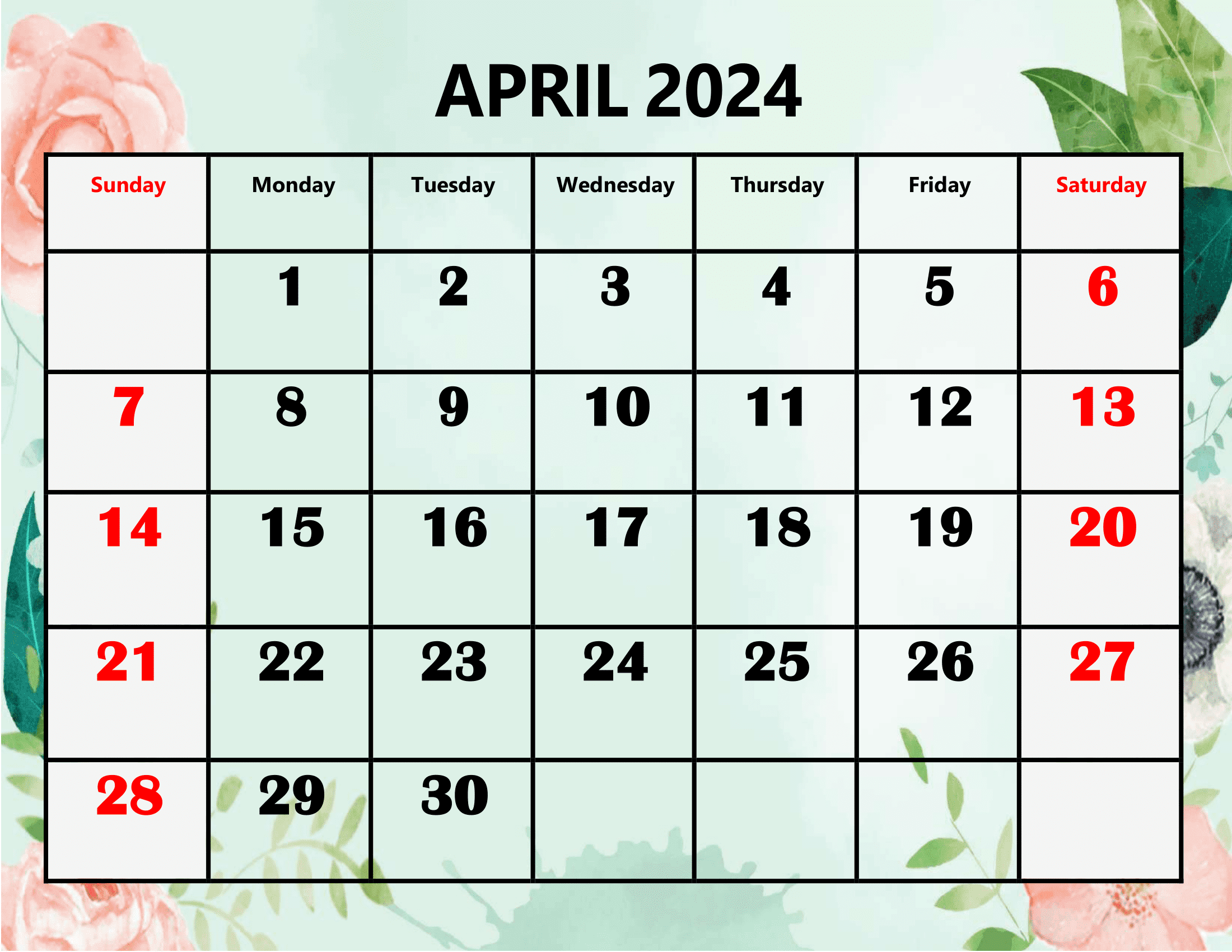 April Holiday Calender 2024