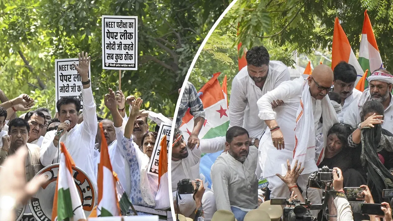 NEET paper leak होने के खिलाफ कांग्रेस ने पंचकुला-अंबाला में विरोध प्रदर्शन किया