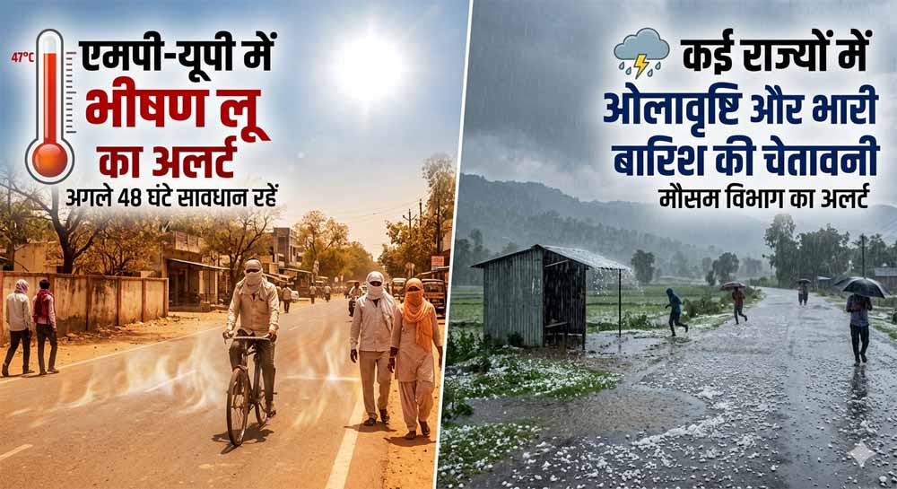 देश में मौसम का यू-टर्न: कहीं लू का कहर, तो कहीं ओलावृष्टि और मूसलाधार बारिश का खतरा