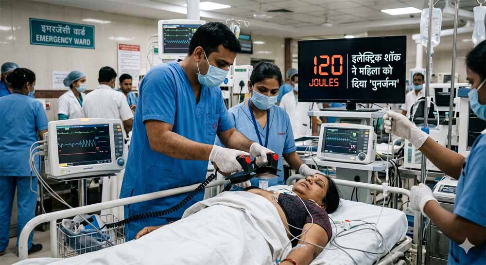 दिल की धड़कन थमने के बाद डॉक्टरों का कमाल, 120 जूल शॉक से महिला की बची जान