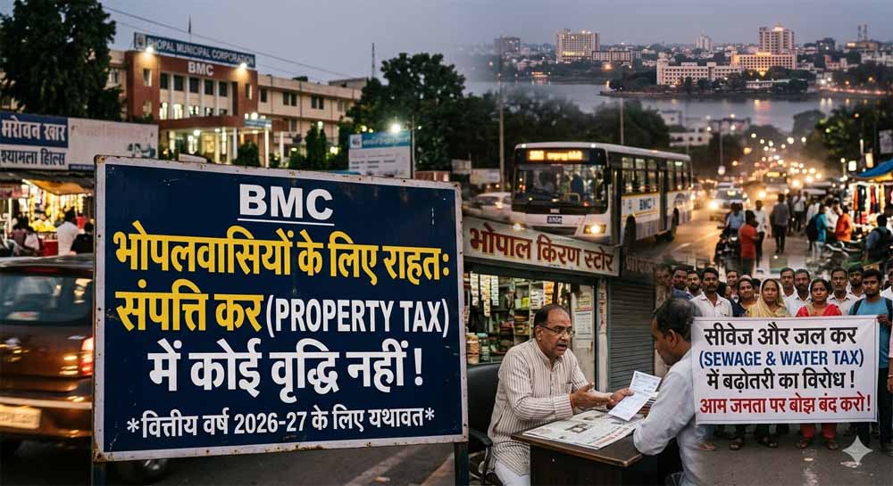 राहत या नया बोझ? भोपाल में प्रॉपर्टी टैक्स स्थिर, सीवेज और जल कर बढ़ने के संकेत राहत या नया बोझ? भोपाल में प्रॉपर्टी टैक्स स्थिर, सीवेज और जल कर बढ़ने के संकेत