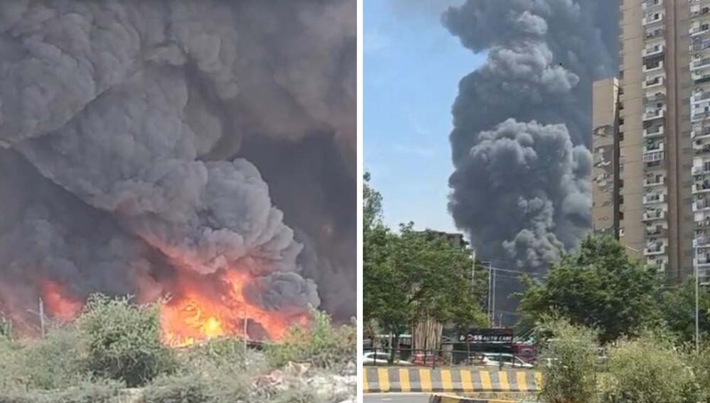 गाजियाबाद के इंदिरापुरम में लगी भीषण आग, लखनऊ जैसी स्थिति, आसमान में काले धुएं का गुबार