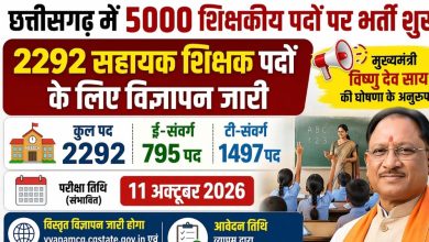 सहायक शिक्षक भर्ती: 2292 पदों के लिए परीक्षा 11 अक्टूबर 2026 को होगी