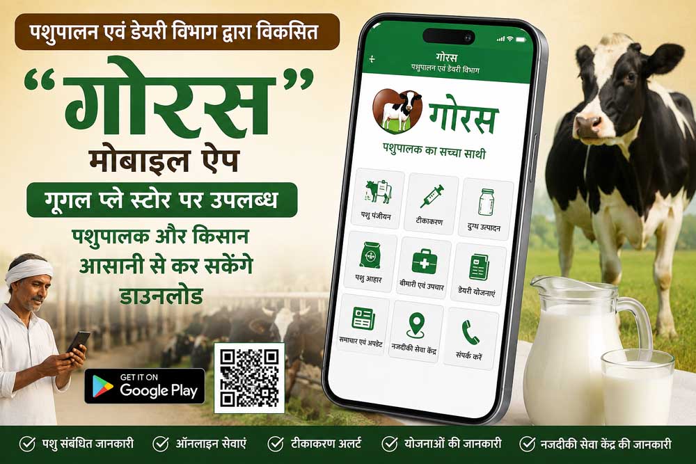 पशुपालन एवं डेयरी विभाग द्वारा विकसित "गोरस" मोबाइल ऐप गूगल प्ले स्टोर पर उपलब्ध, पशुपालक और किसान आसानी से कर सकेंगे डाउनलोड