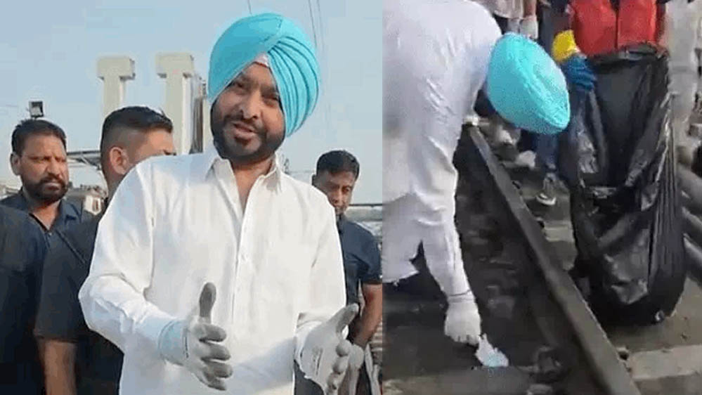 ग्लव्स पहन रेलवे ट्रैक की सफाई में जुटे मंत्री बिट्टू, लुधियाना स्टेशन पर खुद उठाया कचरा