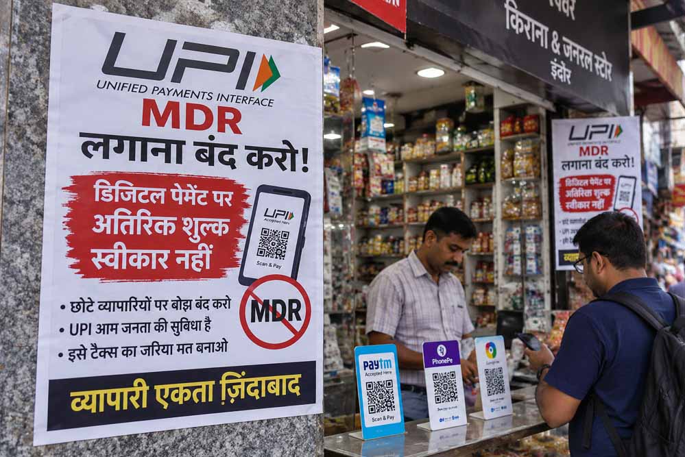 UPI चार्ज को लेकर इंदौर में व्यापारी नाराज, दुकानों पर पोस्टर; कांग्रेस ने सरकार पर साधा निशाना