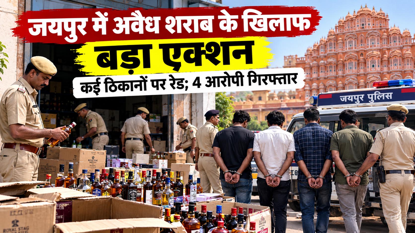 मालवीय नगर से रामनगर तक छापेमारी, कार और मकान से 80 बोतल अवैध शराब बरामद