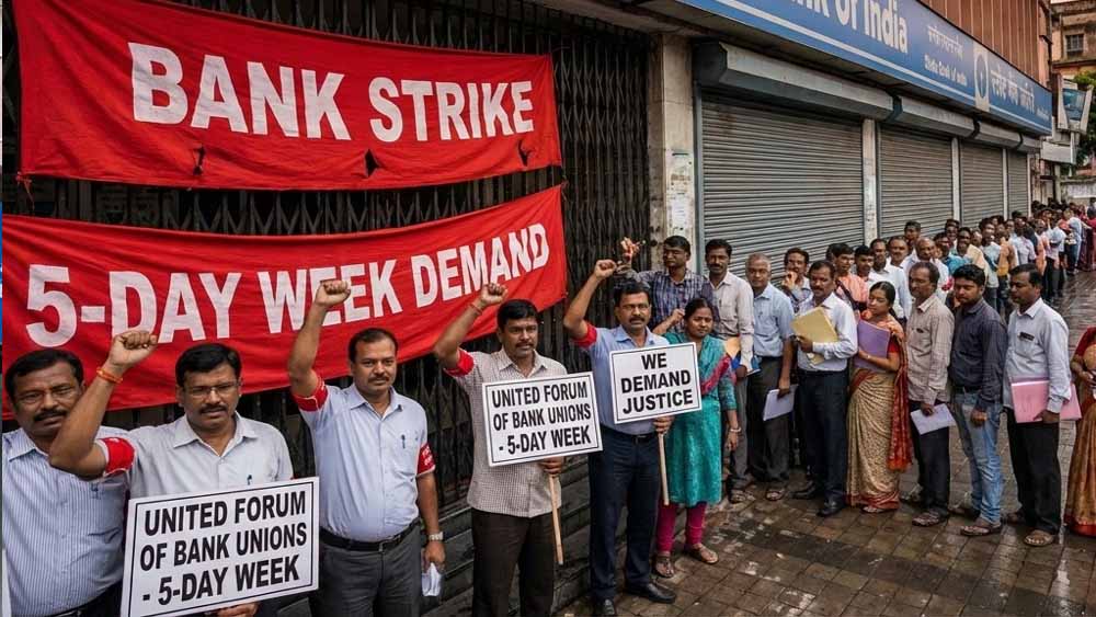 बैंकों में हड़ताल से सेवाएं प्रभावित, कामकाज ठप; परेशान होकर लौट रहे ग्राहक बैंकों में हड़ताल से सेवाएं प्रभावित, कामकाज ठप; परेशान होकर लौट रहे ग्राहक