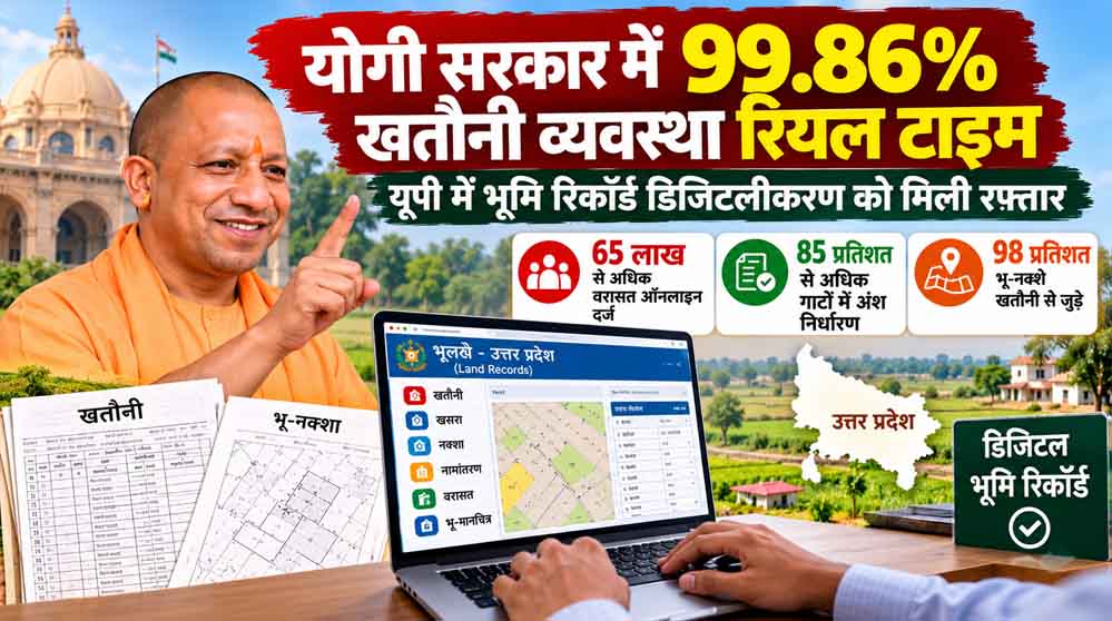 UP में जमीन के रिकॉर्ड हुए डिजिटल, 65 लाख से ज्यादा वरासत ऑनलाइन दर्ज; 98% भू-नक्शे खतौनी से जुड़े UP में जमीन के रिकॉर्ड हुए डिजिटल, 65 लाख से ज्यादा वरासत ऑनलाइन दर्ज; 98% भू-नक्शे खतौनी से जुड़े