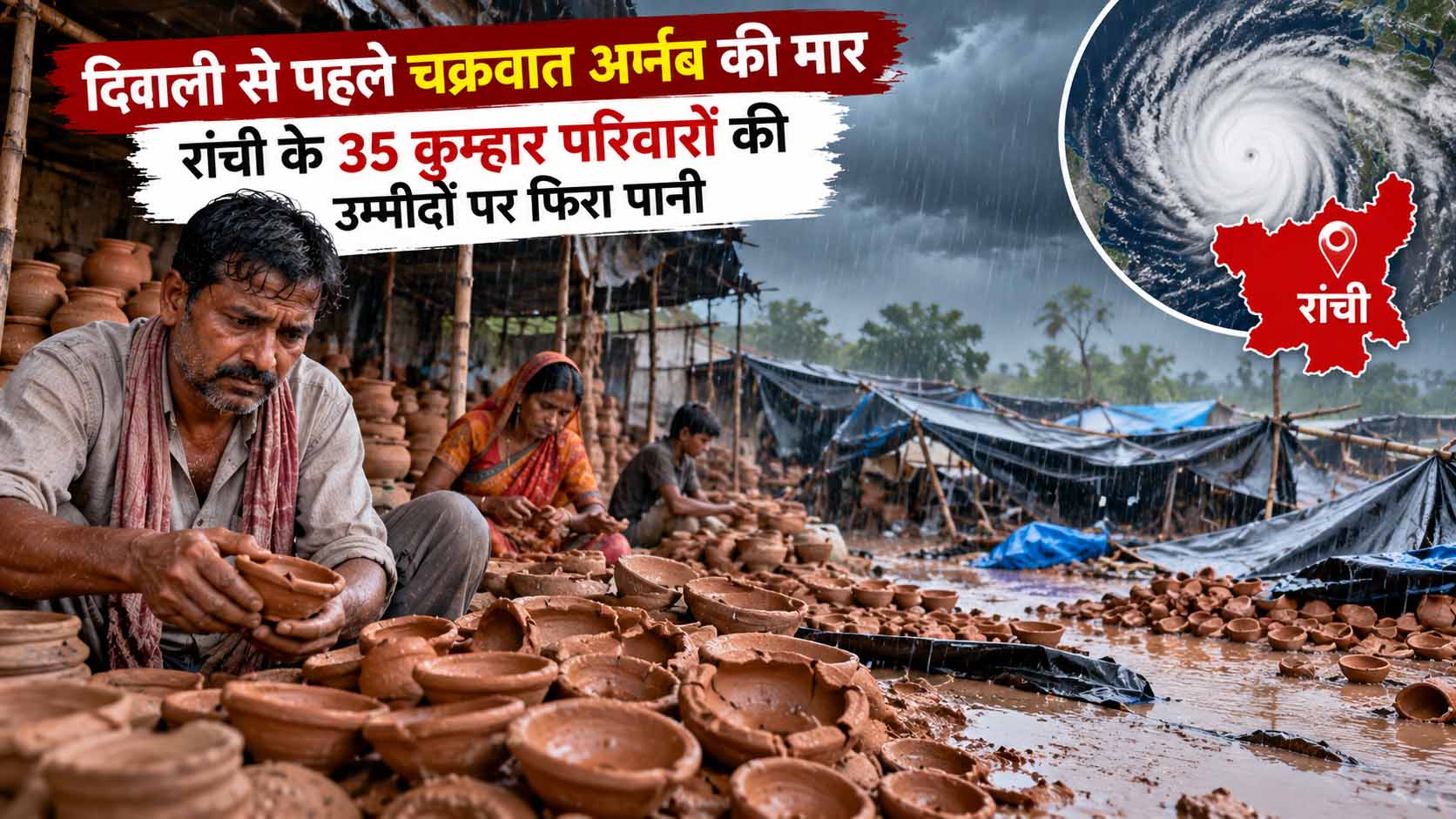 बारिश ने बिगाड़ा कुम्हारों का कारोबार, धूप नहीं मिलने से नहीं सूख रहे मिट्टी के दीये बारिश ने बिगाड़ा कुम्हारों का कारोबार, धूप नहीं मिलने से नहीं सूख रहे मिट्टी के दीये